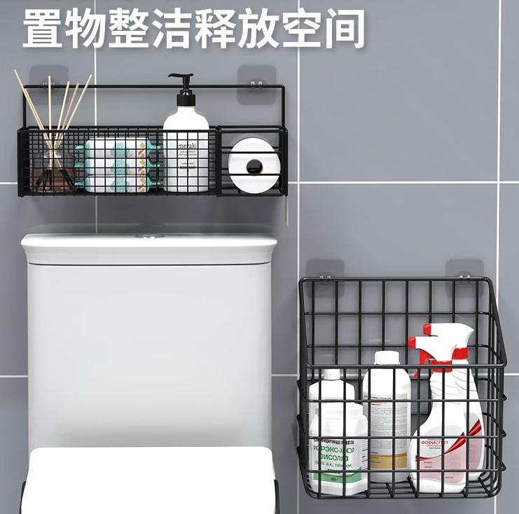 润朋 卫生间马桶置物架上方厕所用品免打孔浴室壁挂墙上放卫生纸巾收纳 白色单层大号
